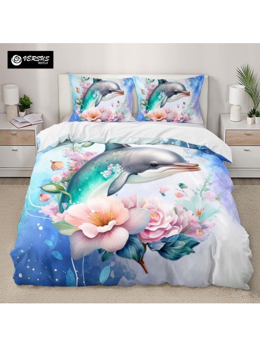 Set Copri Piumone Lenzuolo Federe Copripiumino Delfino Duvet Cover BED0099